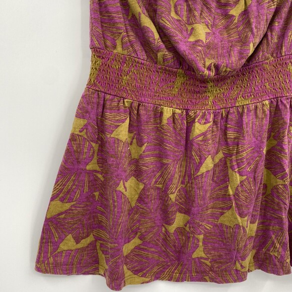 Old Navy Womens Leaf Prints Ruched Waist Strapless Top Pink Brown Size M - Picture 2 of 9